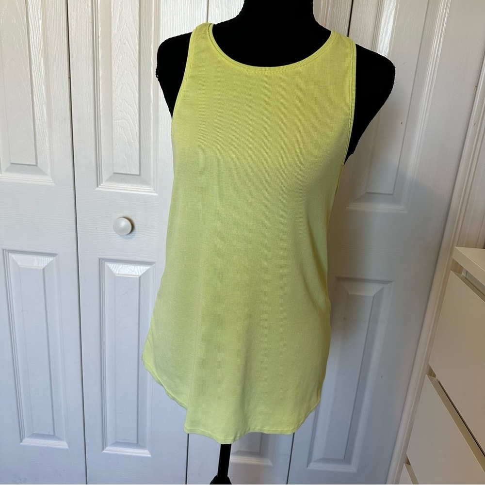 Nike Neon Lime Green Ribbed Tank Top Sleeveless Athletic Top Dry-fit Medium